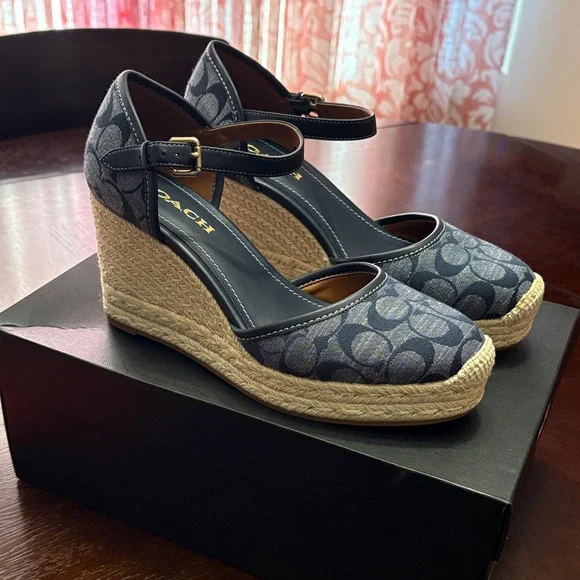 Coach Navy Espadrille Wedge Sandals - Picture 2 of 5